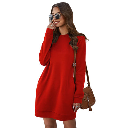 Autumn Winter Mini Dress Casual Solid O Neck Long Sleeve Basic Female Fashion Warm Short Dresses Vestidos Mujer New 2022