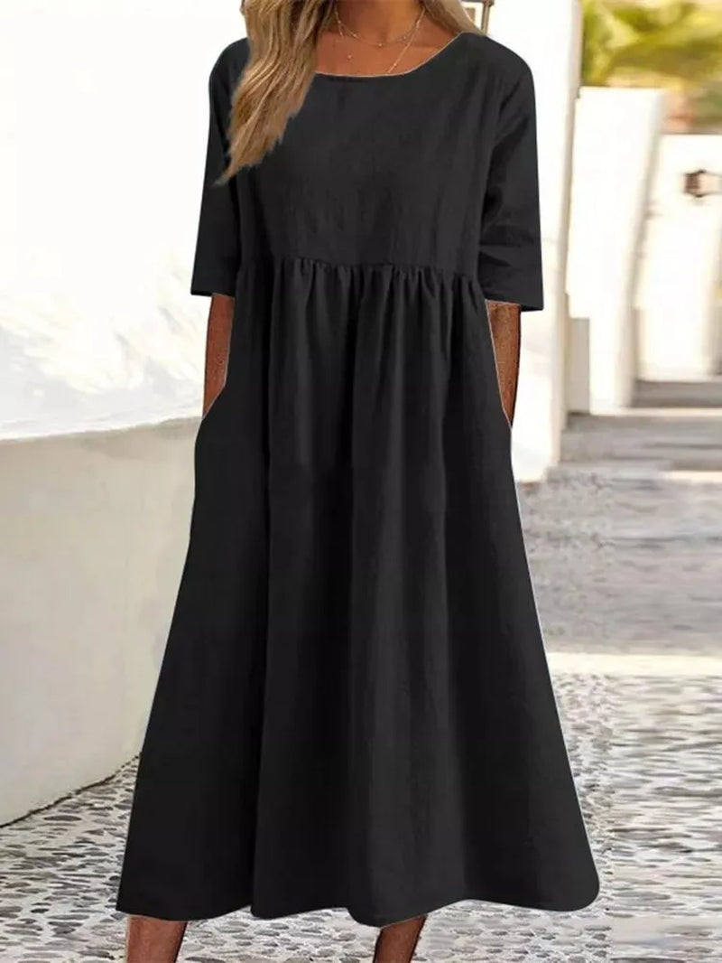 Vintage Linen Casual Half Sleeve Women Long Dress