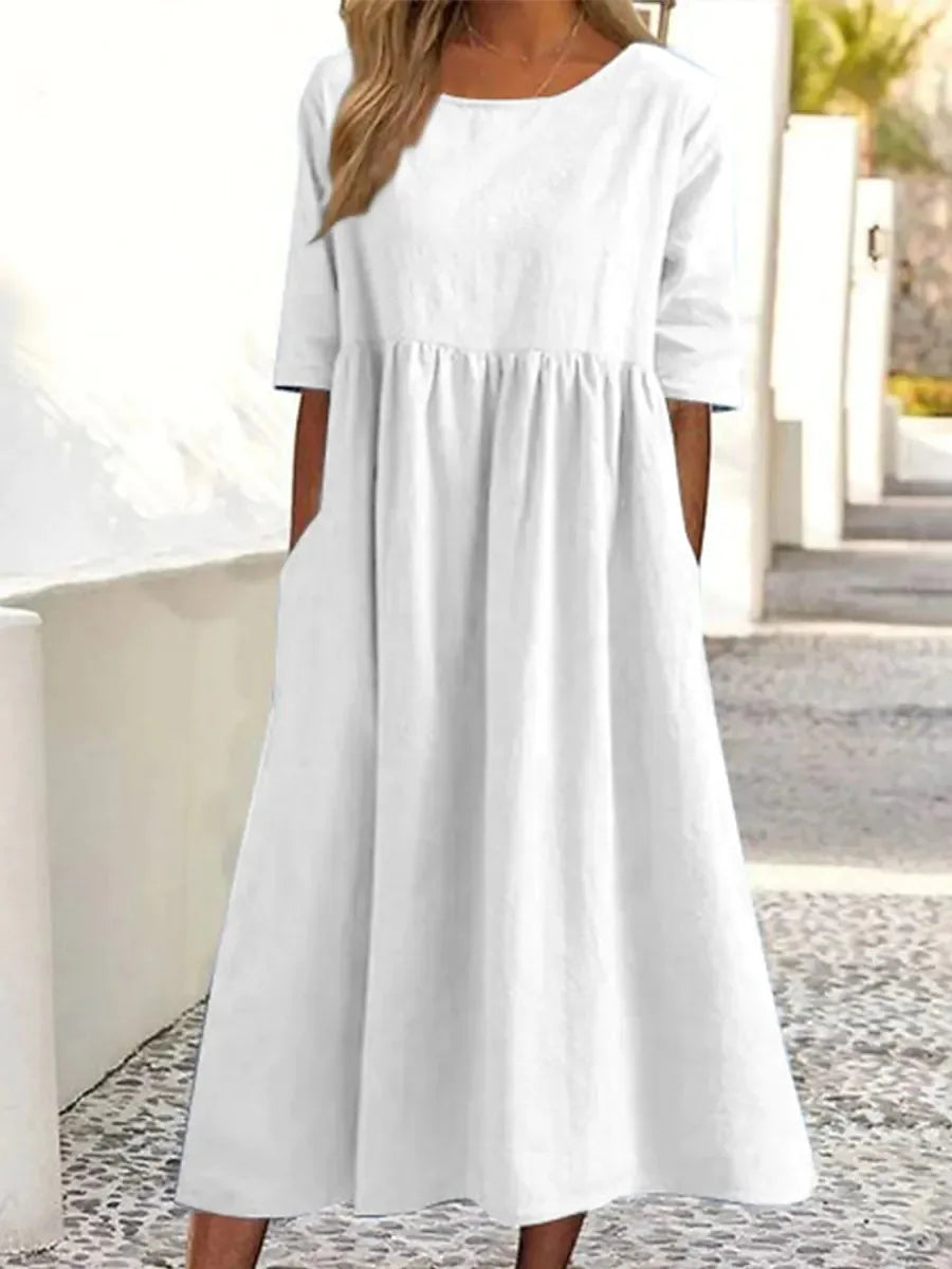 Vintage Linen Casual Half Sleeve Women Long Dress